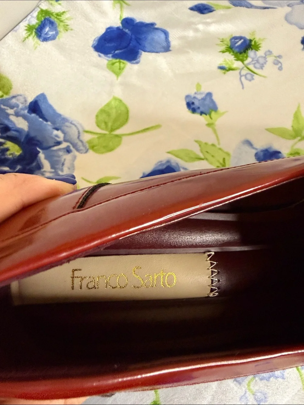 Franco Sarto Burgundy Patent Look Tassel Loafers with Gold Detail